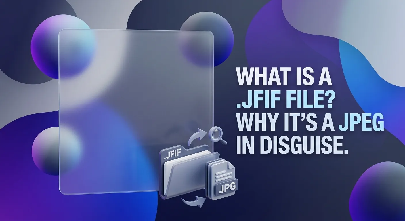 A question mark over a JFIF file icon transforming into a JPG icon